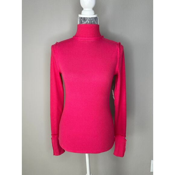 FREE PEOPLE Rivet Studded Cuff Mock Neck Thermal Long Sleeve Shirt Top XS - Picture 5 of 9